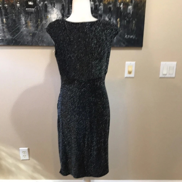 NWT Lauren Ralph Lauren Silver Sparkle Black Cinched Waist V-neck Midi Dress-8 - Picture 3 of 10